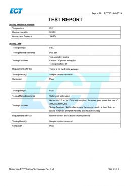 Certifikát TESTOVANIA EK IP66